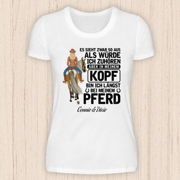 Gedanklich bei meinem Pferd - personalisierbares Pferde T-Shirt – Bild 5