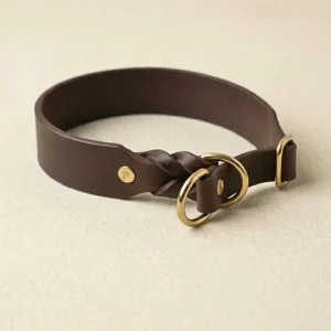 Pull stop collar made of greased leather 'Chestnut'