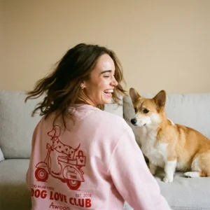 Limited | Organic Sweatshirt 'DOG LOVE CLUB' | Cotton Candy